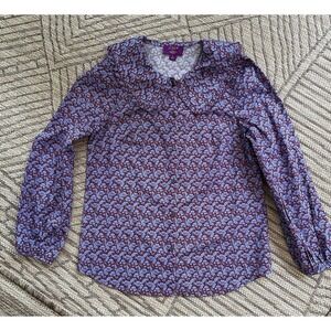 J. Crew Liberty London Maroon& Blue Floral Button-up Collared Shirt Sz 0